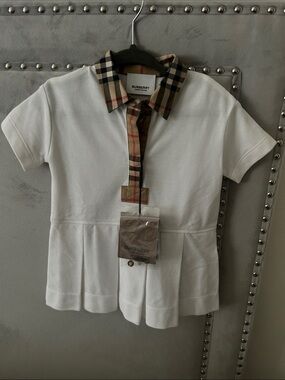 Burberry White Polo Dress with Classic Nova Check Collar